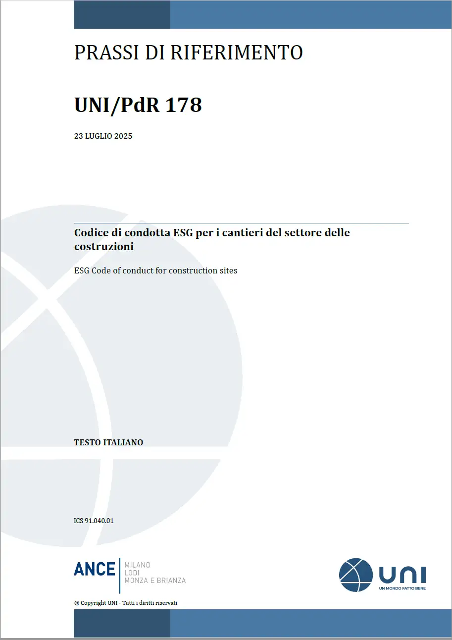 UNI/PdR 178:2025 - Codice di condotta ESG per i cantieri del settore delle costruzioni